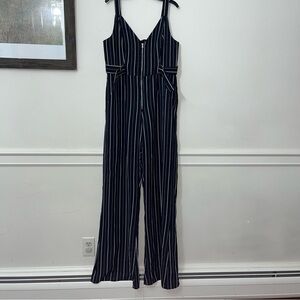 Dance & Marvel Navy and White Striped Jumpsuit M